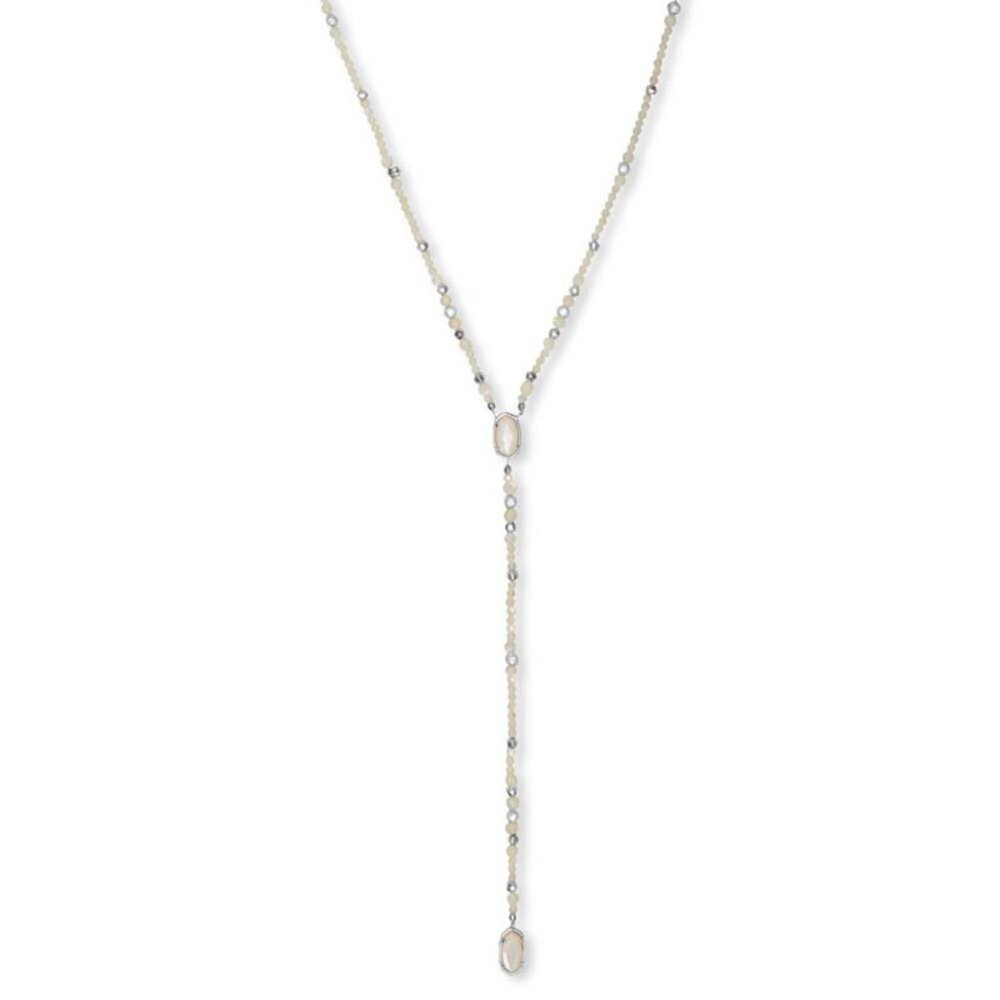KENDRA SCOTT *NWT* Bethany Beaded Y Necklace in Ivory Mother of Peal, Rhodium